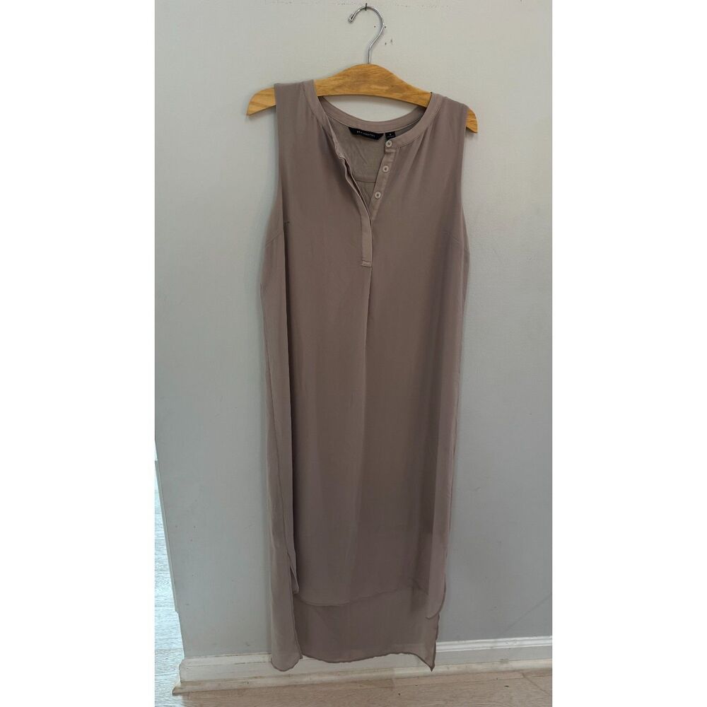 Halston High Low Dress Size 8 Taupe Sleeveless Chiffon Layered